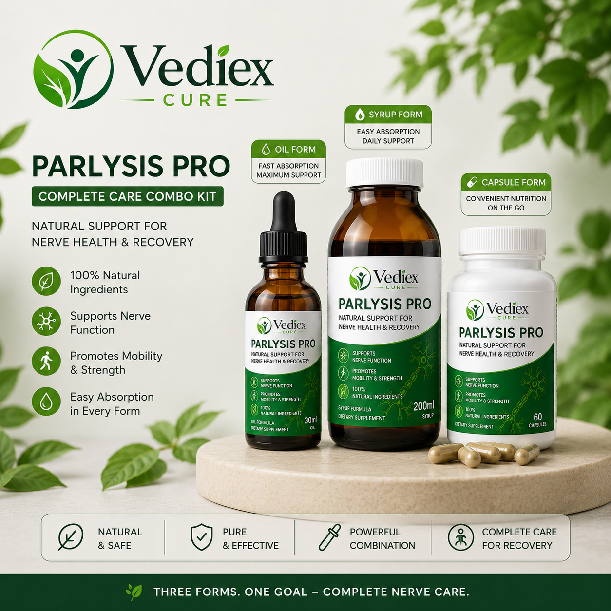 vediex cure NeuroVital Mobility Support Kit – Syrup, Oil & Capsules - Comprehensive Wellness Support for Recovery and Mobility